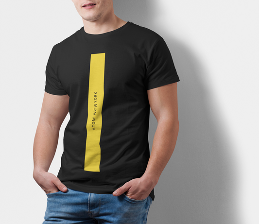 ATOM Signature Verticle Yellow Bar Black T-Shirt For Men