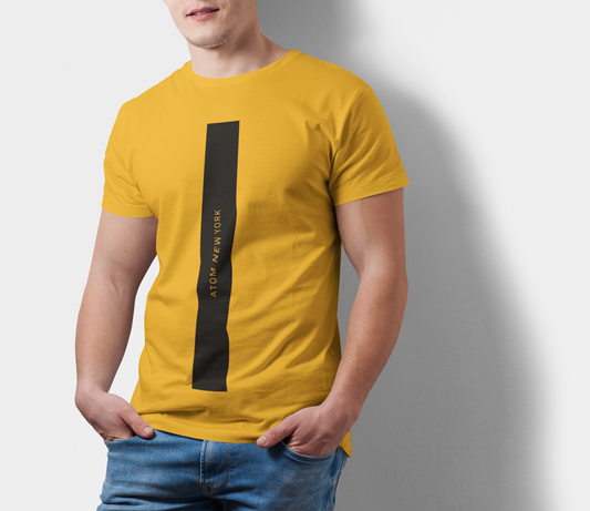 ATOM Signature Verticle Black Bar Golden Yellow T-Shirt For Men