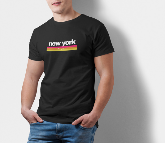 ATOM Signature New York Color Stripes Black T-Shirt For Men