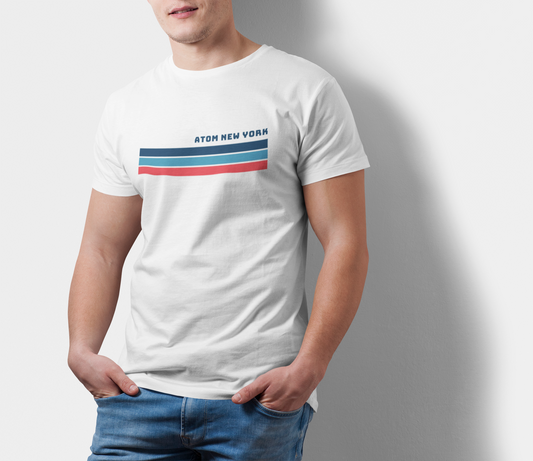 ATOM Signature New York Blue Stripes White T-Shirt For Men