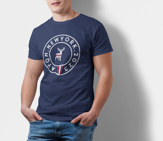 ATOM Signature New York Brand Patch Navy Blue T-Shirt For Men