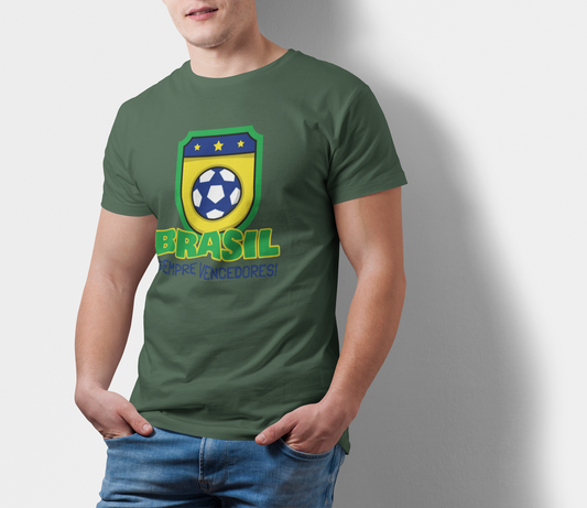 ATOM Signature Brasil Soccer Theme Olive Green T-Shirt For Men