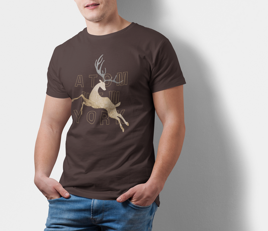 ATOM Signature Jumping Deer Coffee Brown T-Shirt For Men