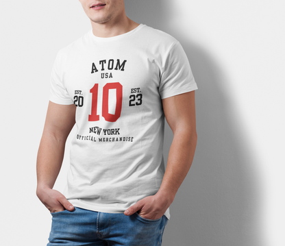 ATOM Signature Red No 10 White T-Shirt For Men