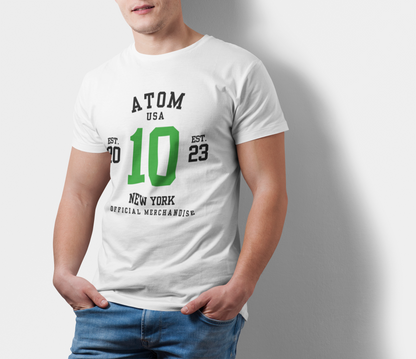 ATOM Signature Green No 10 White T-Shirt For Men