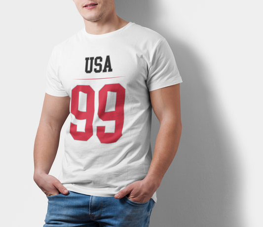 ATOM Signature USA Red No 99 White T-Shirt For Men