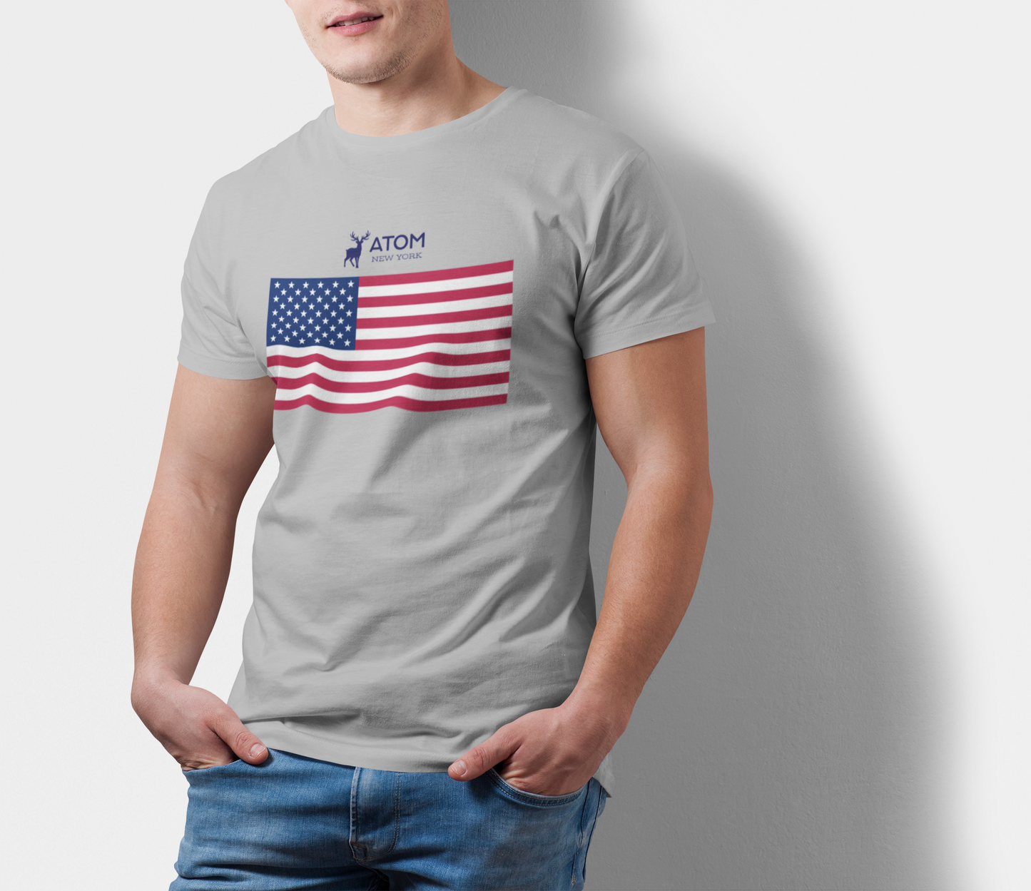 ATOM Signature American Flag Grey T-Shirt For Men
