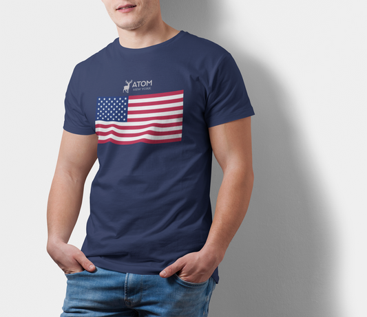 ATOM Signature American Flag Navy Blue T-Shirt For Men