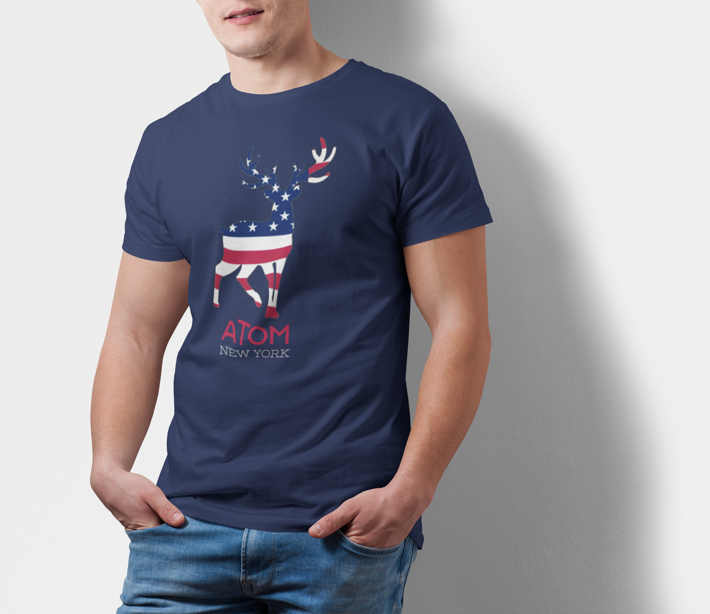 ATOM Signature Icon American Flag Navy Blue T-Shirt For Men
