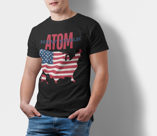 ATOM New York US Map Black T-Shirt For Men