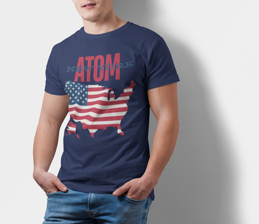 ATOM New York US Map Navy Blue T-Shirt For Men