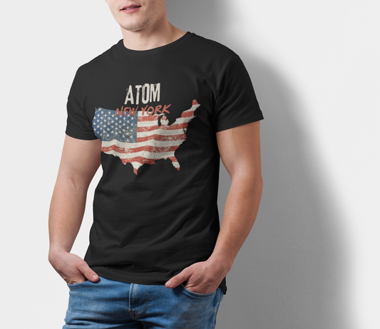 ATOM New York Vintage US Map Black T-Shirt For Men