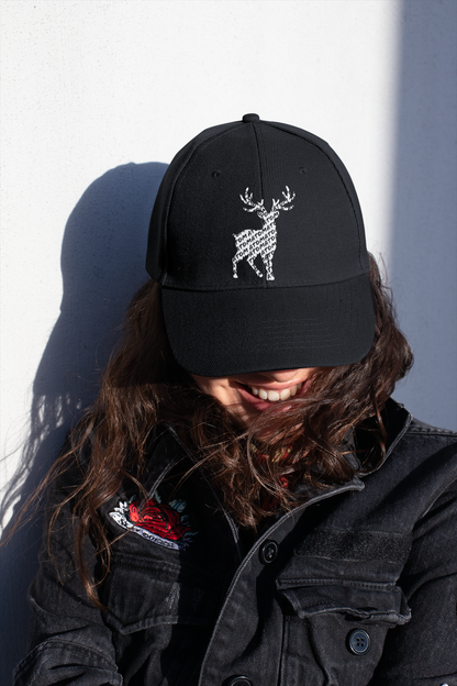 ATOM Deer Mascot Logo Embroidered Black Baseball Cap