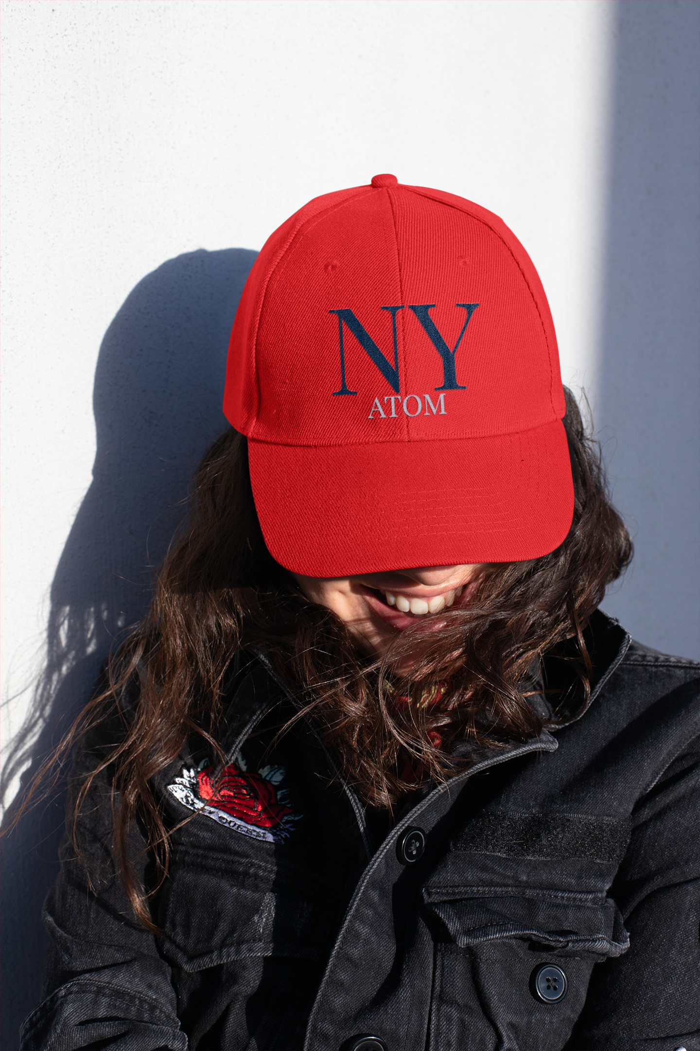 ATOM NY Police Font Embroidered Red Baseball Cap