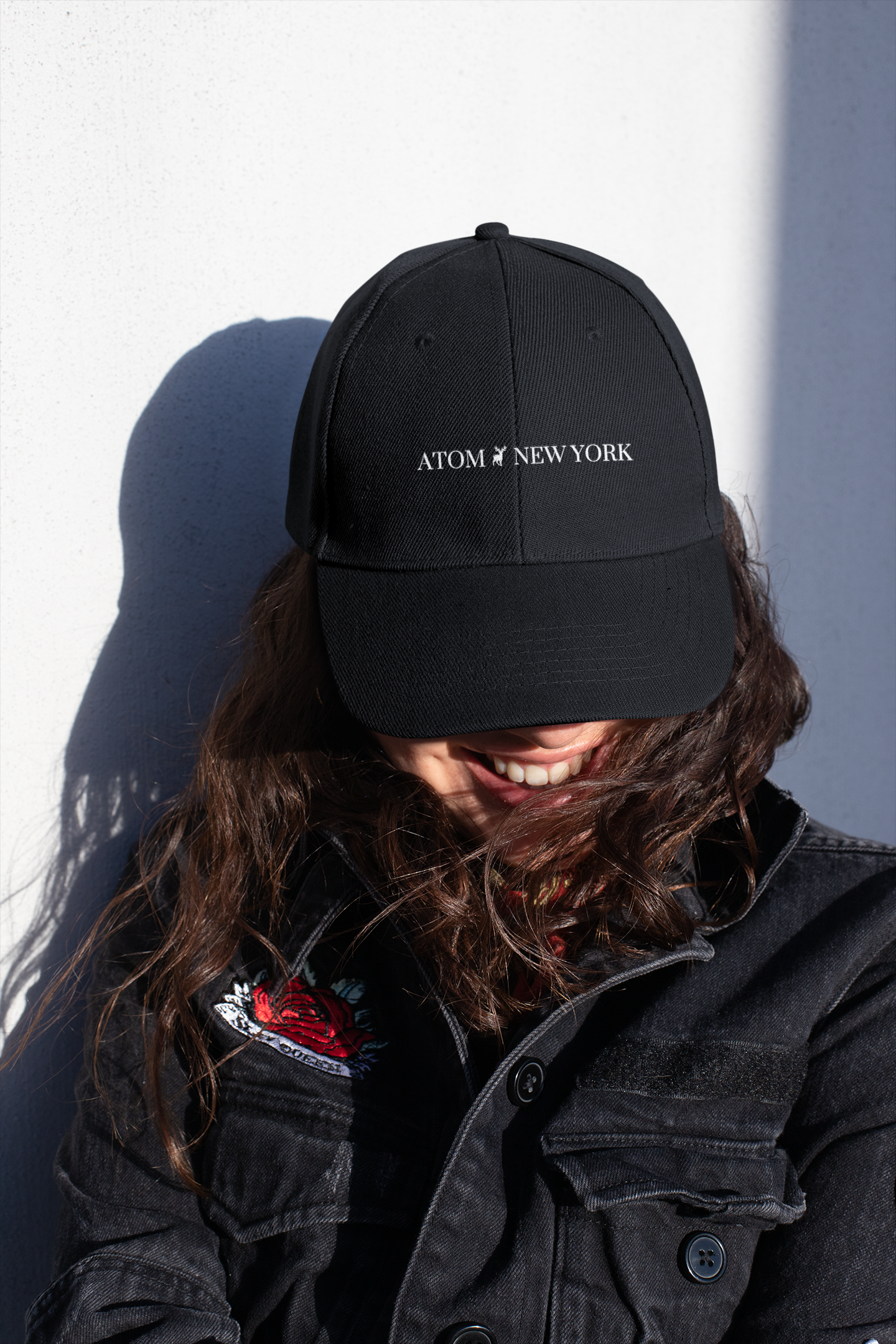 ATOM New York With Mascot Logo Embroidered Black Baseball Cap