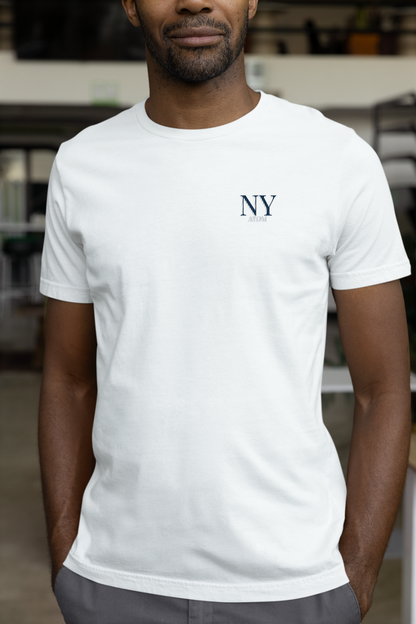 NY ATOM Embroidered Logo Basic White T-Shirt For Men