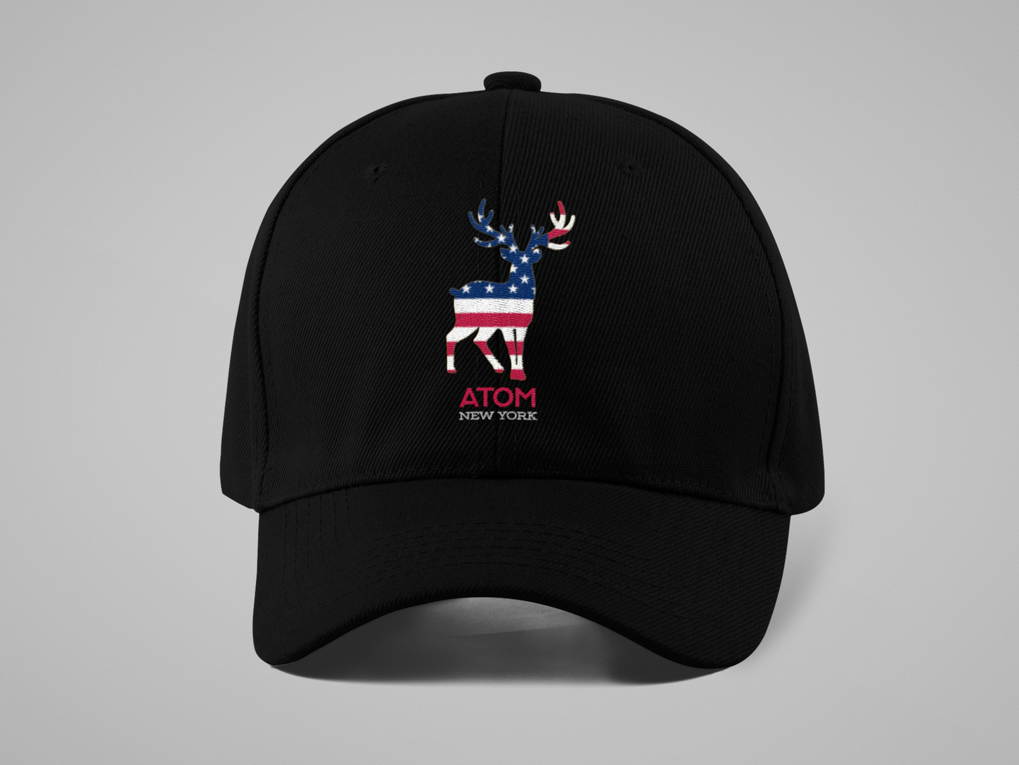 ATOM New York American Flag Mascot Embroidered Black Baseball Cap