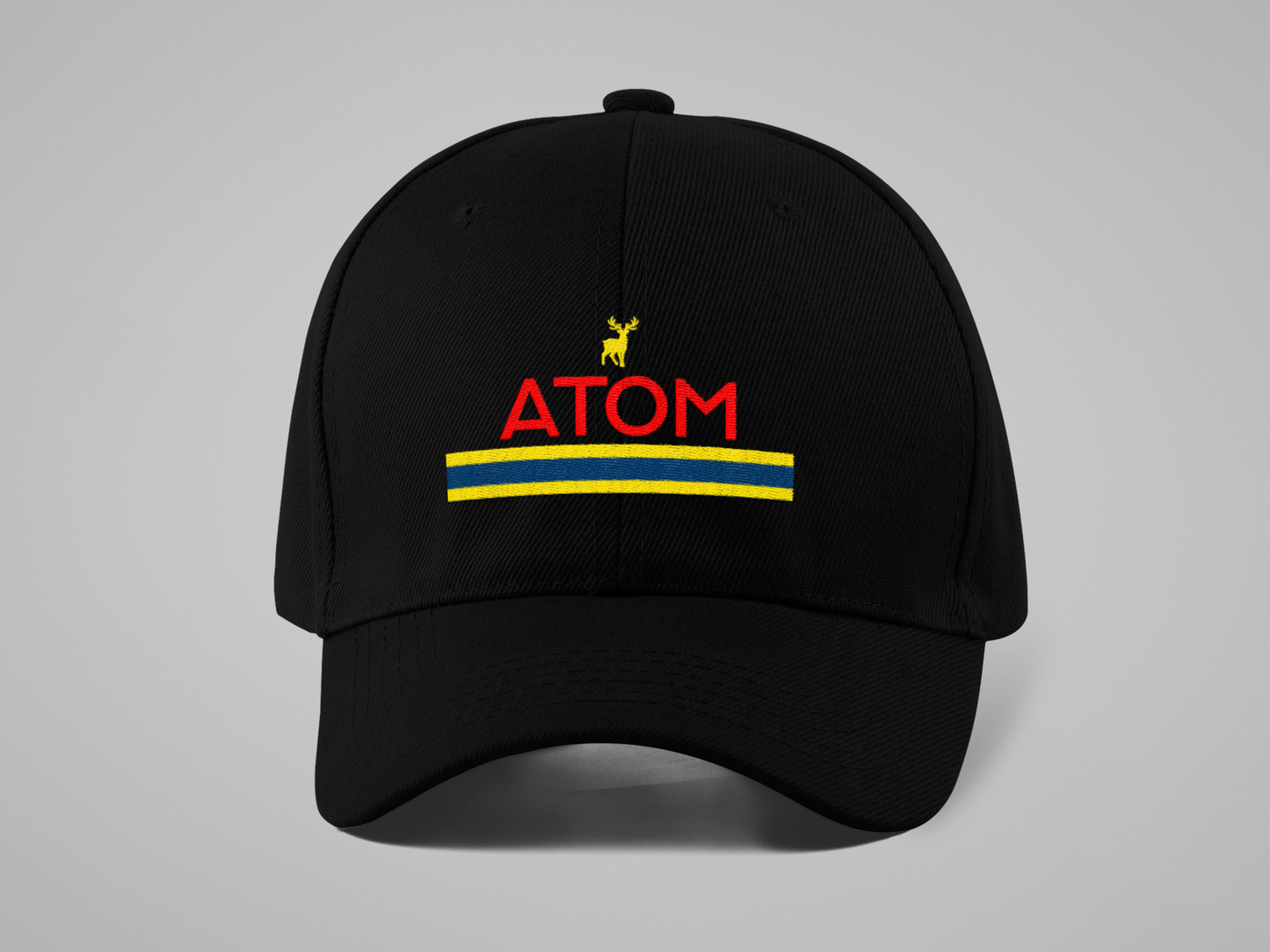 ATOM Striped Design Embroidered Black Baseball Cap