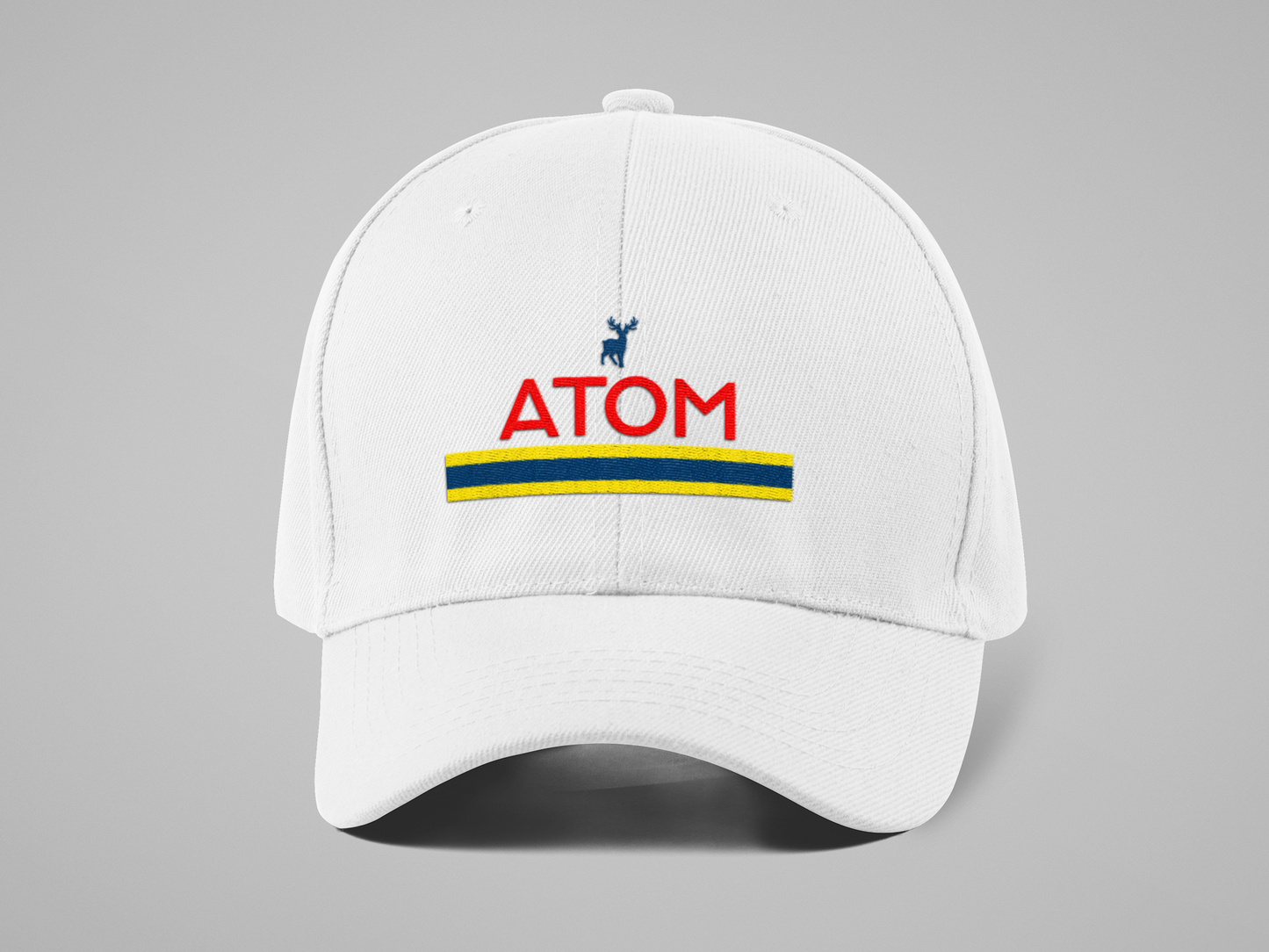ATOM Striped Design Embroidered White Baseball Cap