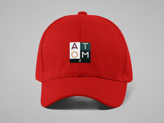 ATOM Block Design Embroidered Red Baseball Cap