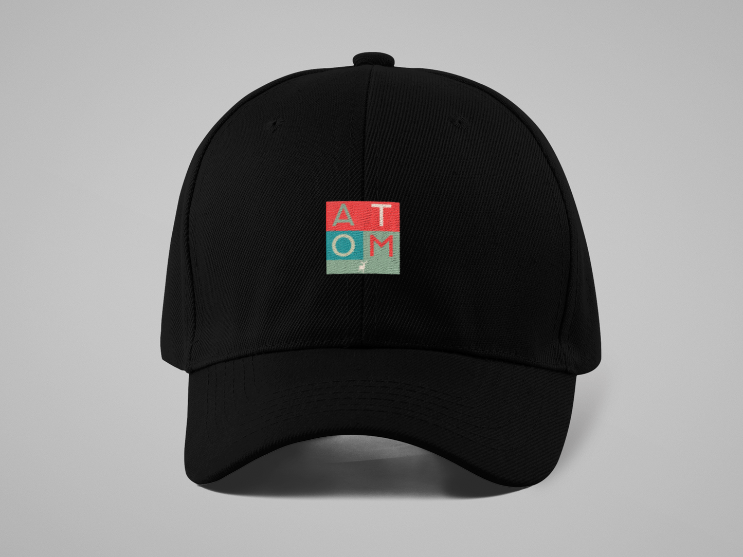 ATOM Block Design Embroidered Black Baseball Cap