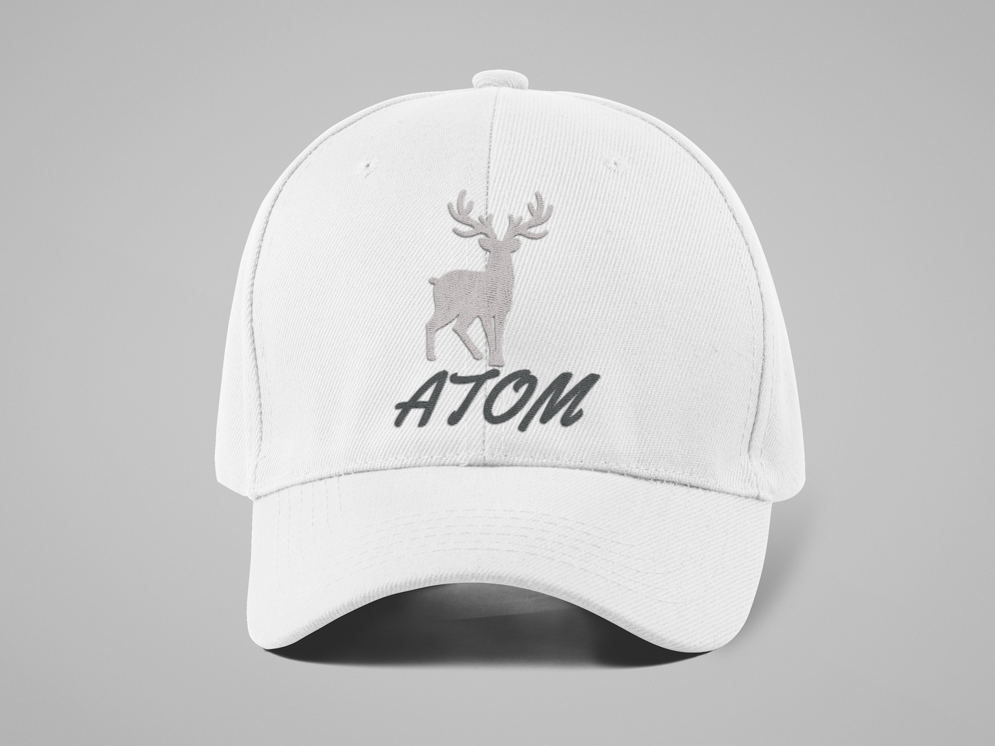 ATOM Italics Design Embroidered White Baseball Cap