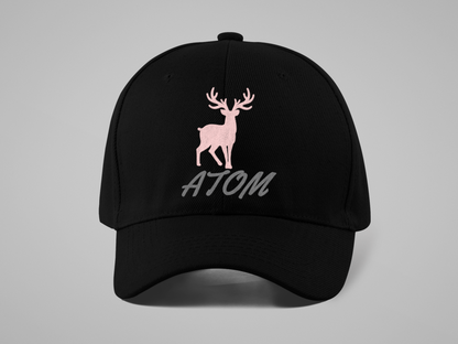 ATOM Italics Design Embroidered Black Baseball Cap