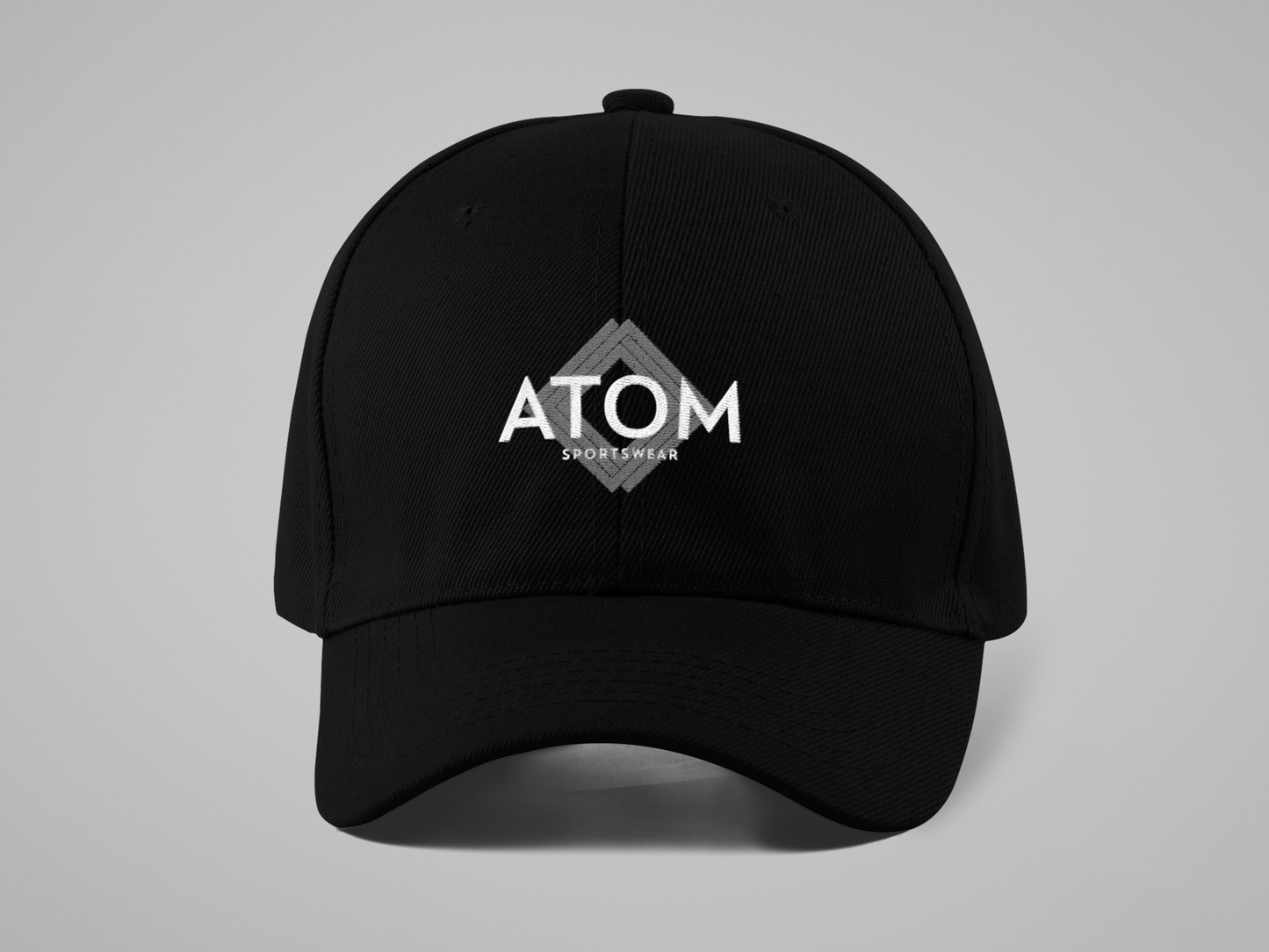 ATOM Sports Logo Embroidered Black Baseball Cap