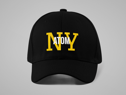 ATOM NY Yellow Font Black Baseball Cap