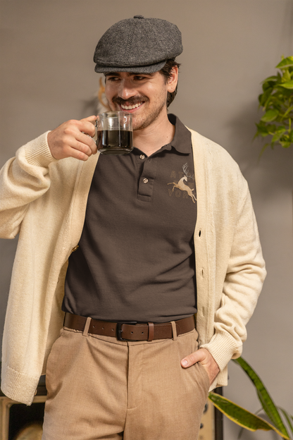 ATOM NEW YORK Jumping Deer Coffee Brown Polo Neck T-Shirt For Men