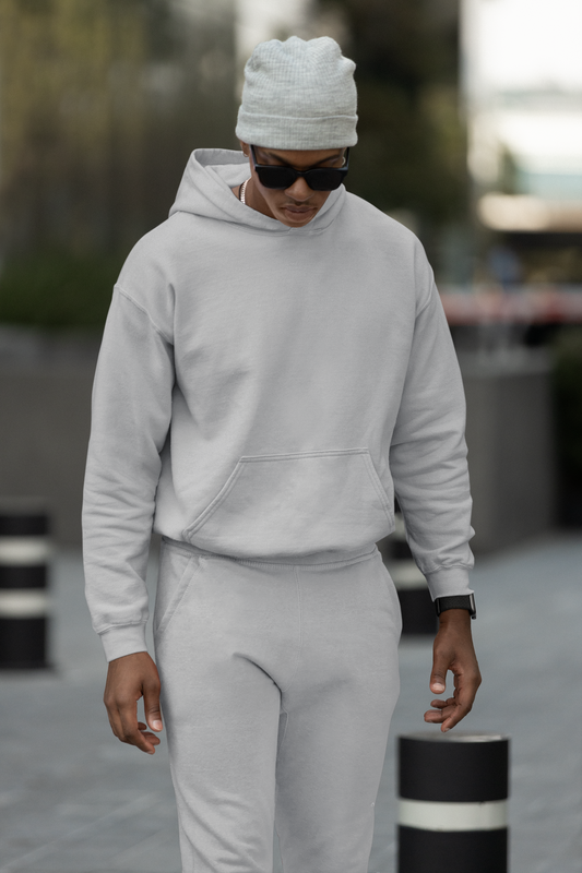 Melange Grey Hoodie And Jogger Co-ord Set For Men