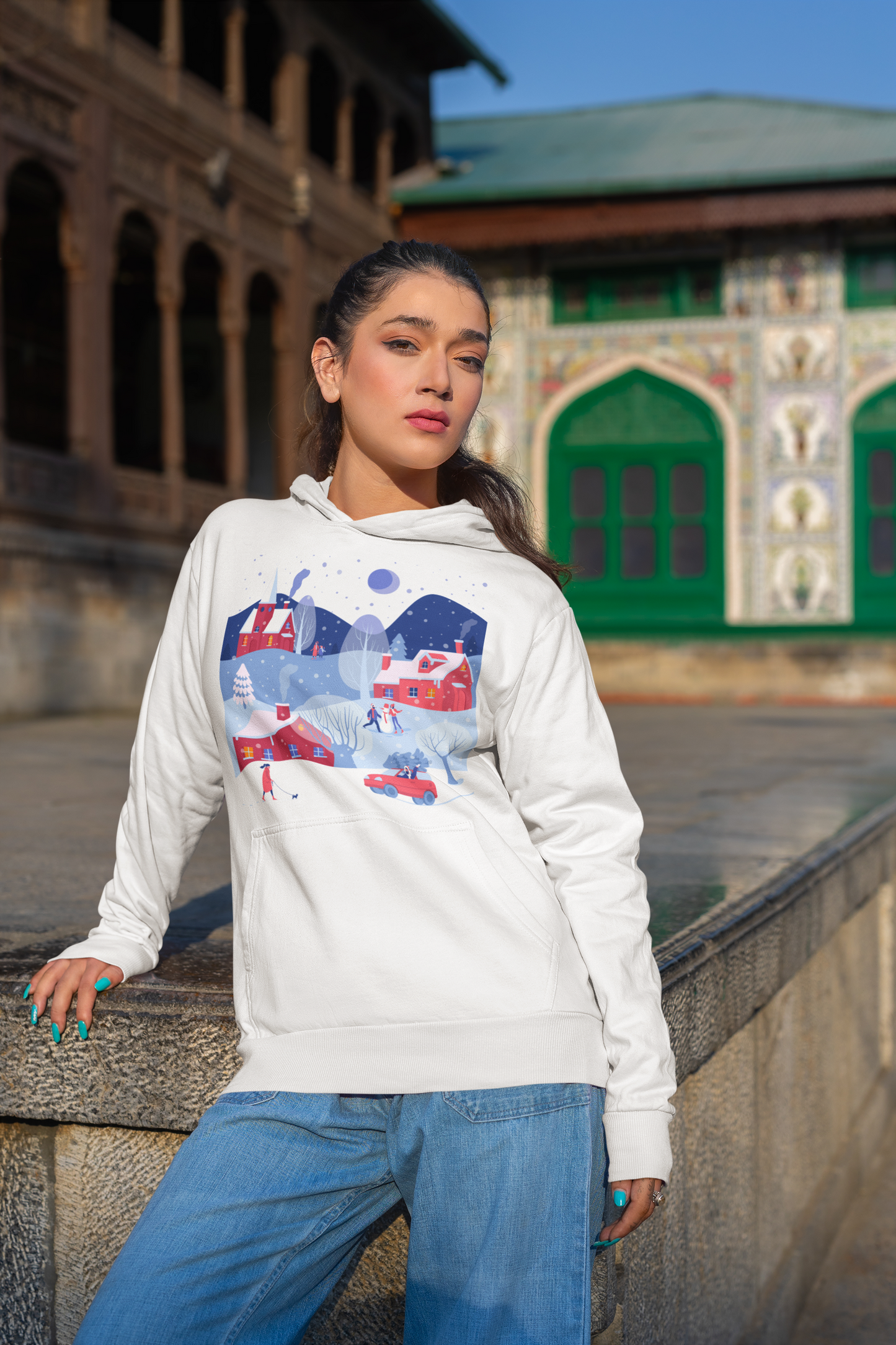 Winter Wonderland White Hoodie For Women