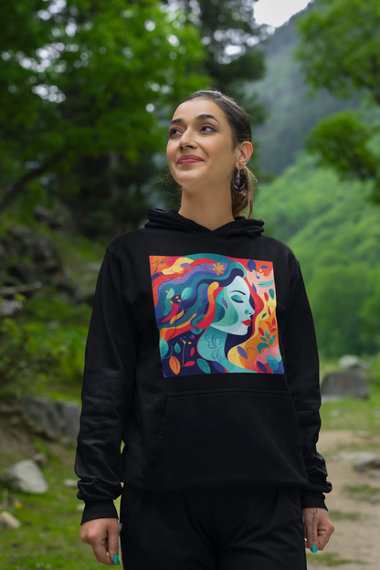 Abstract Woman Illustration Black Hoodie For Women