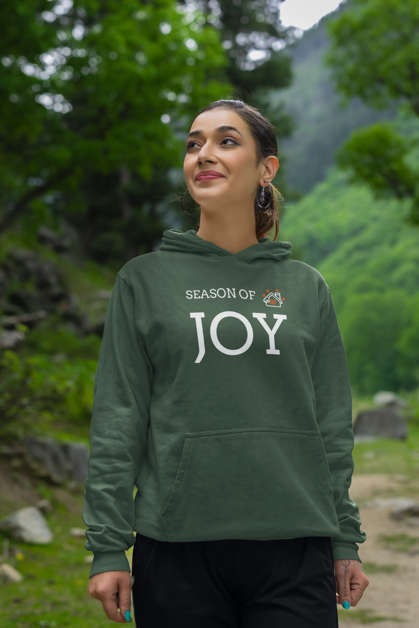Season Of Joy Olive Green Hoodie For Women
