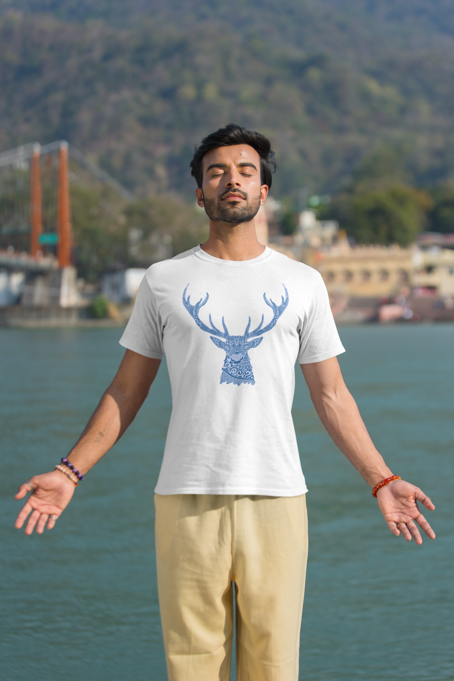 Blue Deer Cotton Unisex T-Shirt | Iris Yog Collection | ATOM