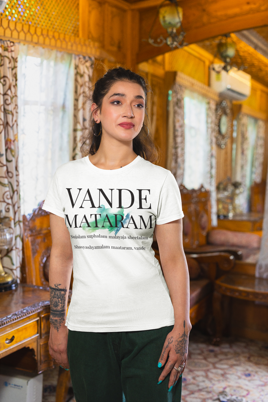 R-Day Special Vande Mataram White T-Shirt For Women