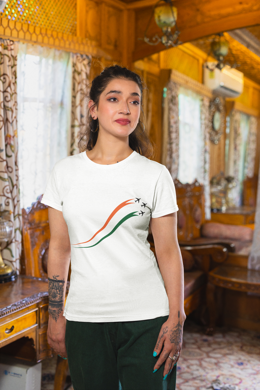 Tri-Color White T-Shirt For Women