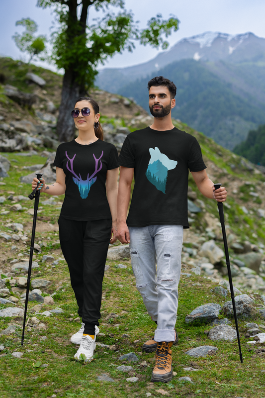 Deer And Wolf Couple T-Shirt