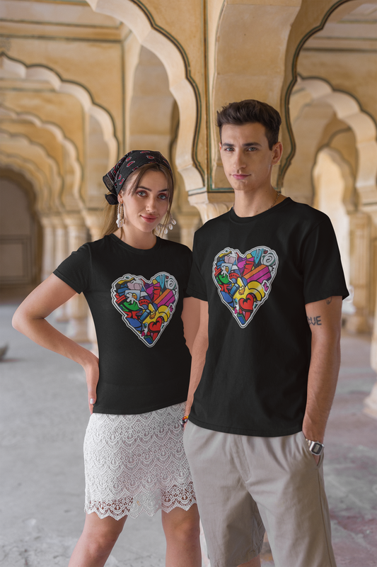 Heart Graffiti Black Couple T-Shirt