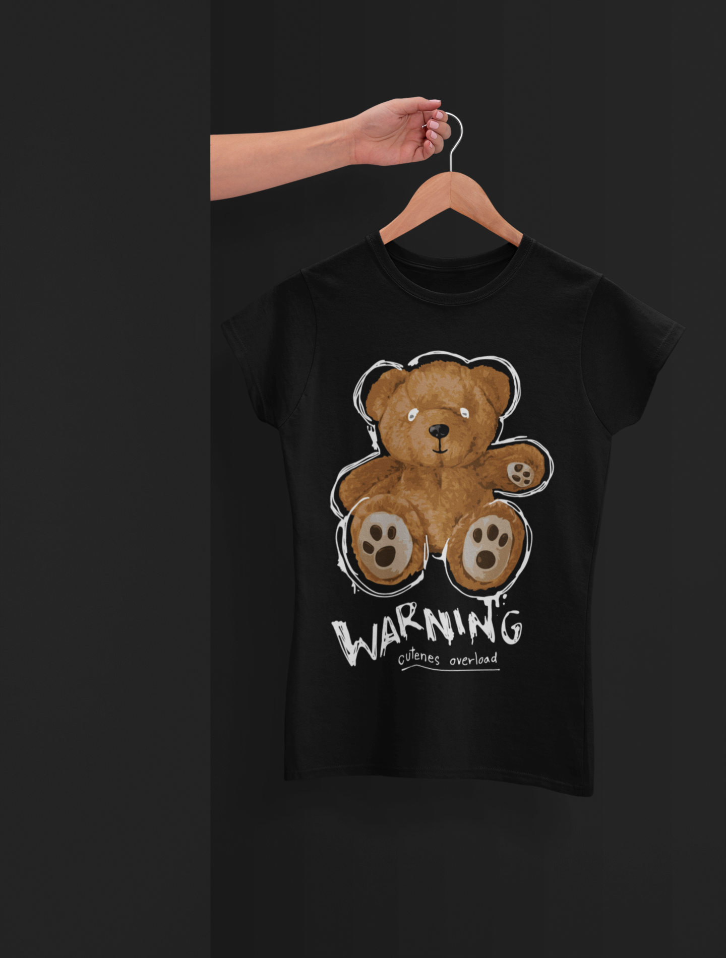 Warning Bear Black T-Shirt For Women