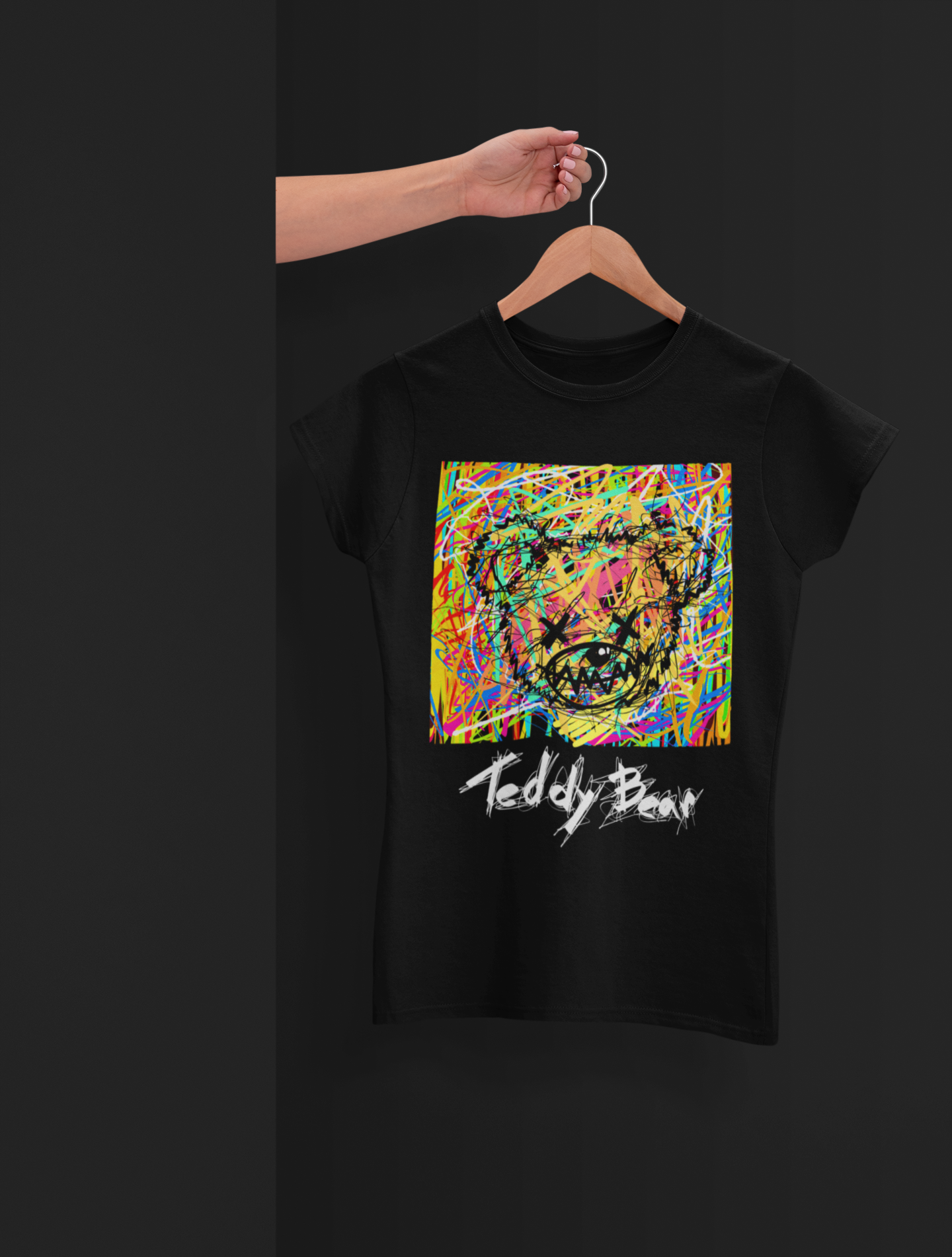 Teddy Bear Black T-Shirt For Women