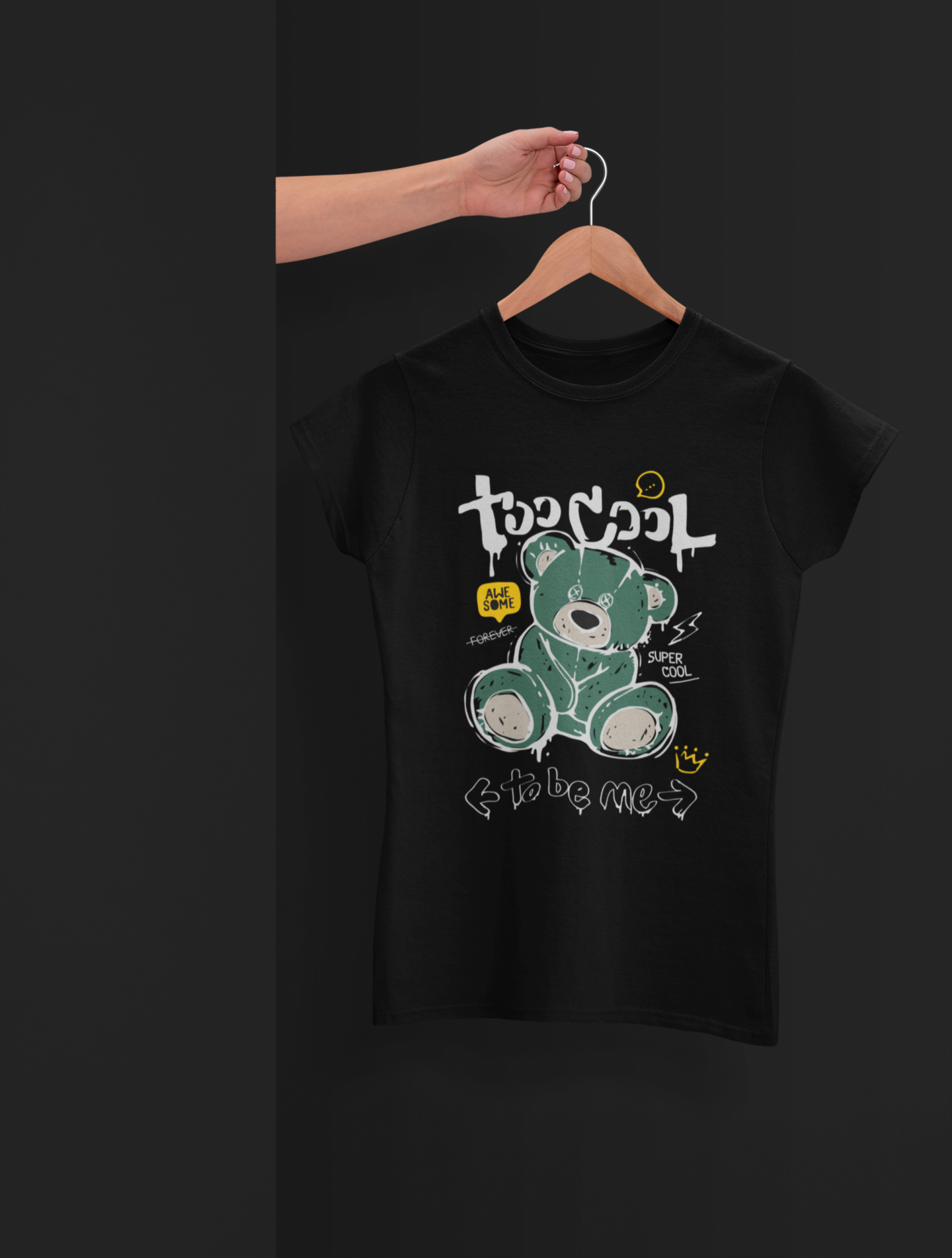 Too Cool Bear Black T-Shirt For Women