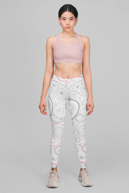 Baby Pink And White Paisley Print Legging