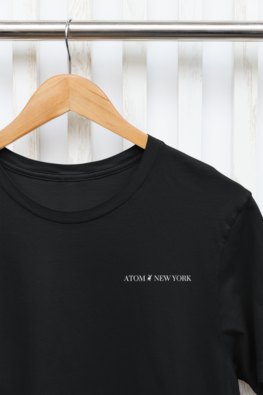 ATOM New York Classic Embroidered Logo Basic Black T-Shirt For Men