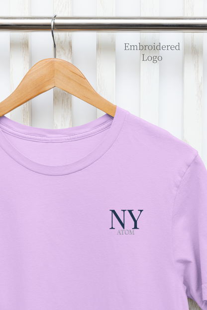 NY ATOM Embroidered Logo Basic Lavander T-Shirt For Men