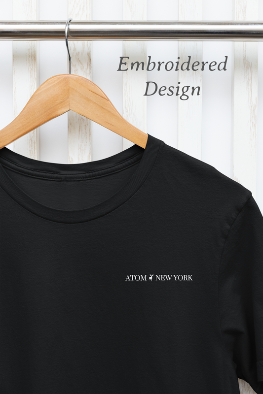 ATOM New York Classic Embroidered Logo Basic Black T-Shirt For Men