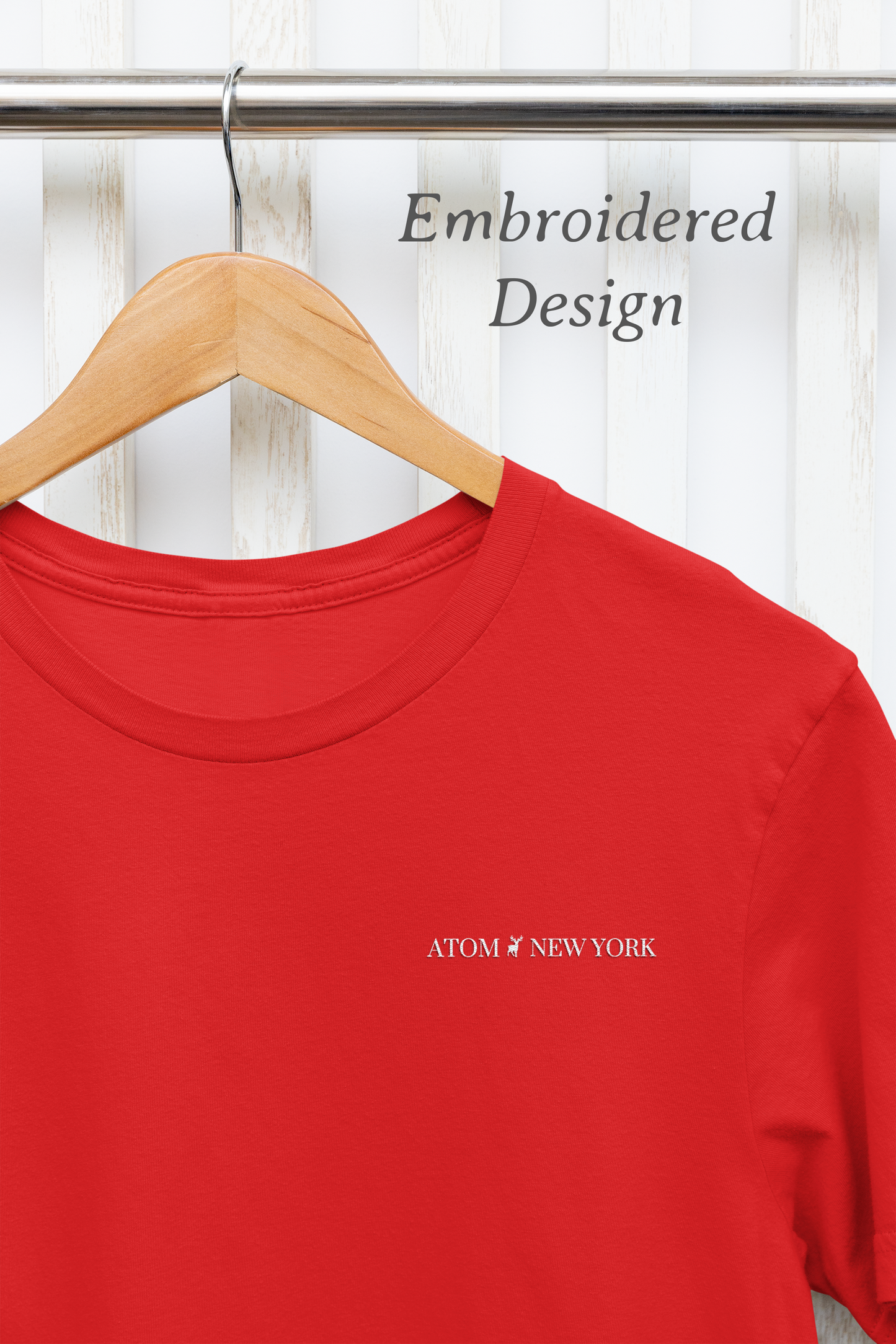 ATOM New York Classic Embroidered Logo Basic Red T-Shirt For Men