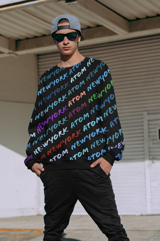 ATOM NEW YORK All Over Print Black Sweatshirt For Men