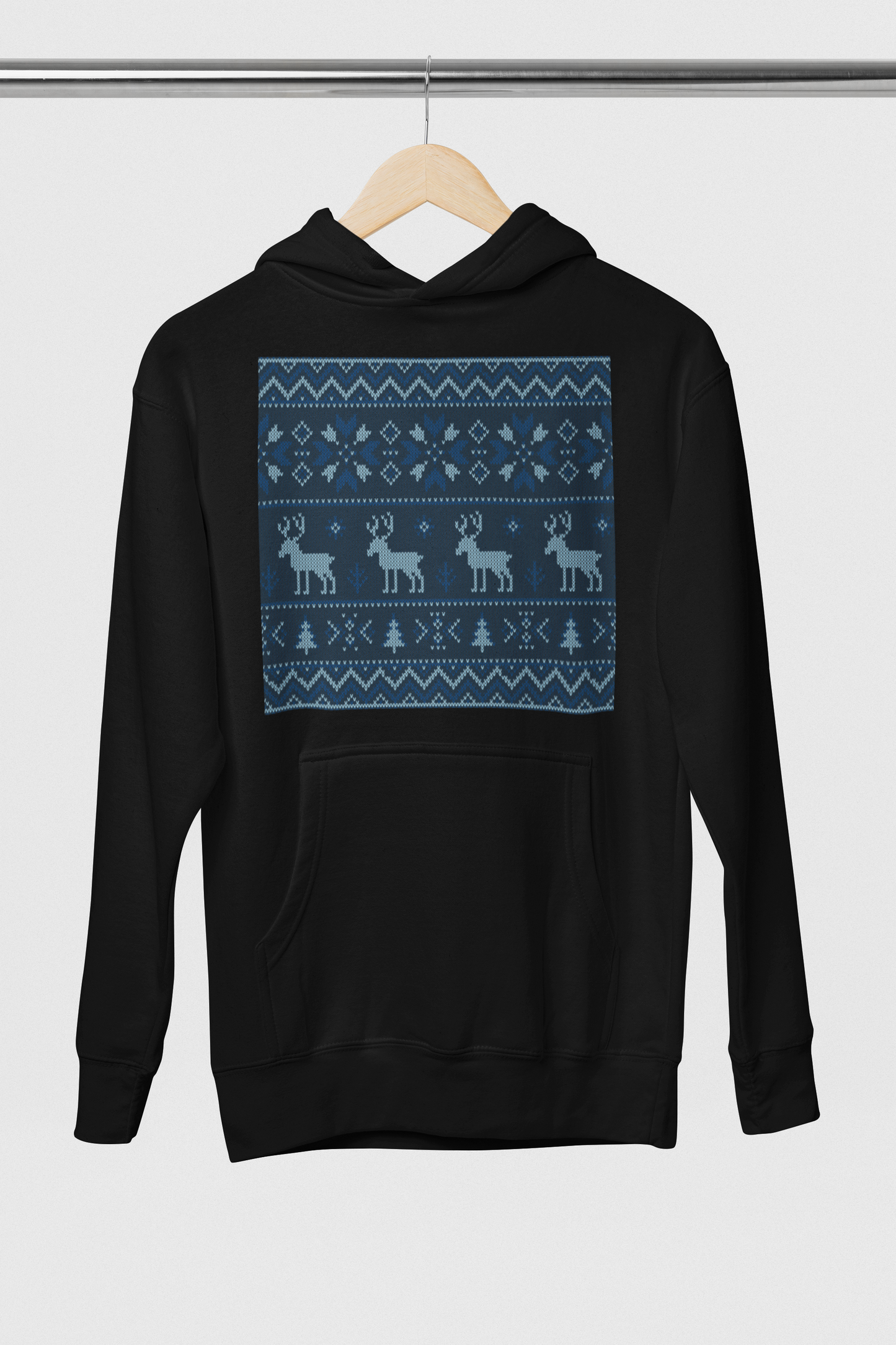 Reindeer Pattern Black Hoodie For Women