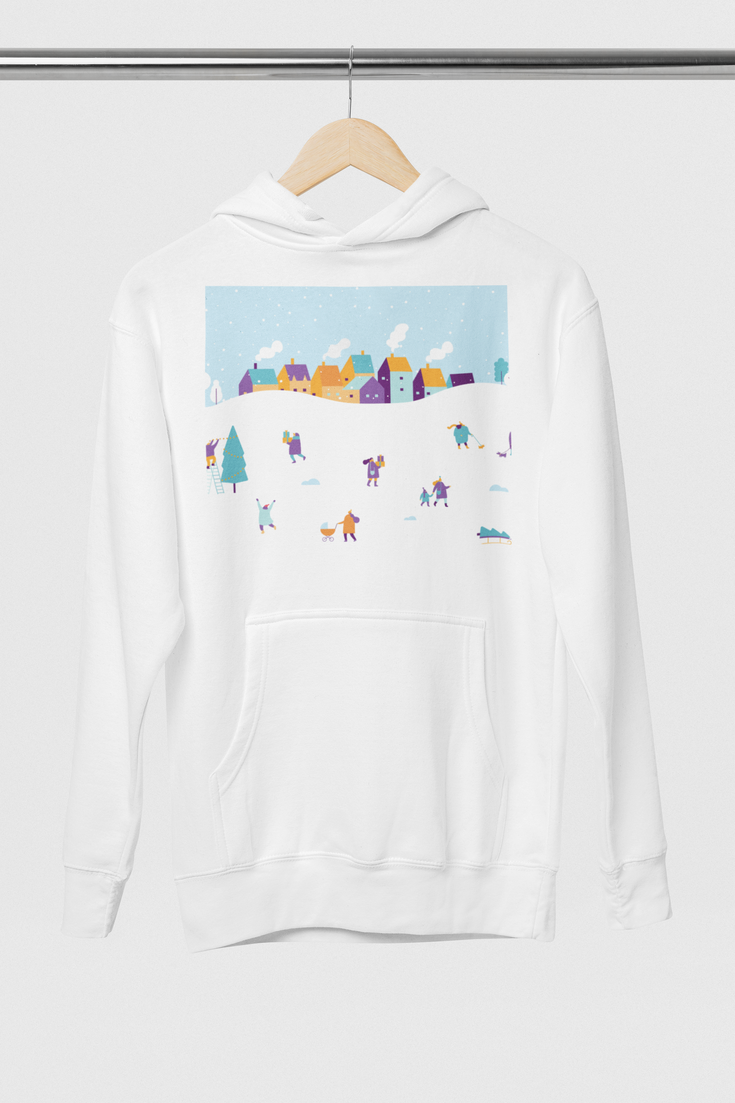 Christmas Scenery White Hoodie For Women